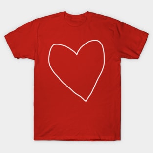 Minimal White Heart Line Drawing T-Shirt